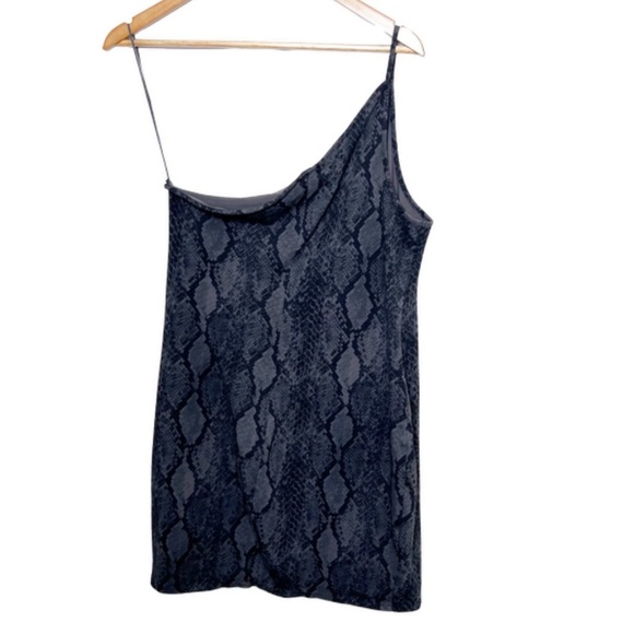 Express Women’s Snakeskin One Shoulder Bodycon Tight Formal Sexy Mini Dress - Picture 7 of 16
